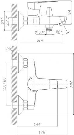 Смеситель ванно-душевой Rossinka S35-31 м корот.нос хром (4210)